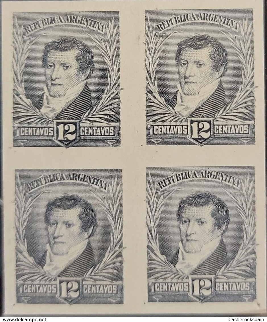 O) 1893 ARGENTINA, DIE PROOF CARDBOARD, MANUEL BELGRANO SCT 99 12c, VIRREINATO RIO DE LA PLATA, BLOCK, XF - Unused Stamps