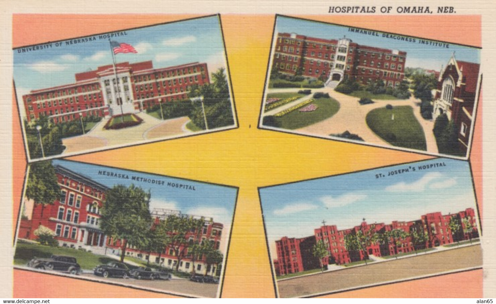 Omaha Nebraska, Hospitals Of Omaha, Multi-view Scenes, C1940s Vintage Curteich Linen Postcard - Omaha