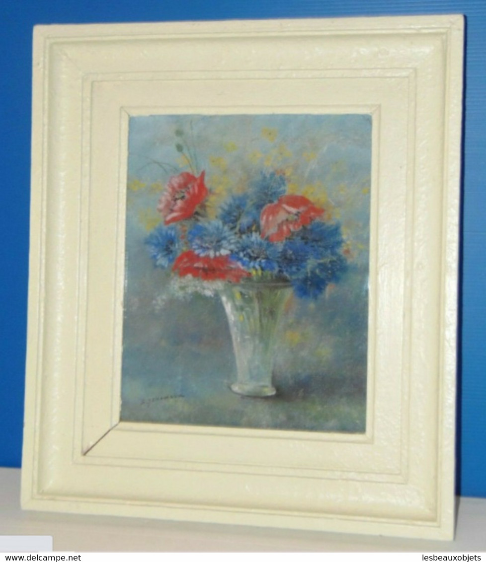 JOLI TABLEAU PASTEL BOUQUET FLEURS CHAMPÊTRES Signé G SENAMAUX Cadre Bois Peint - Pastels