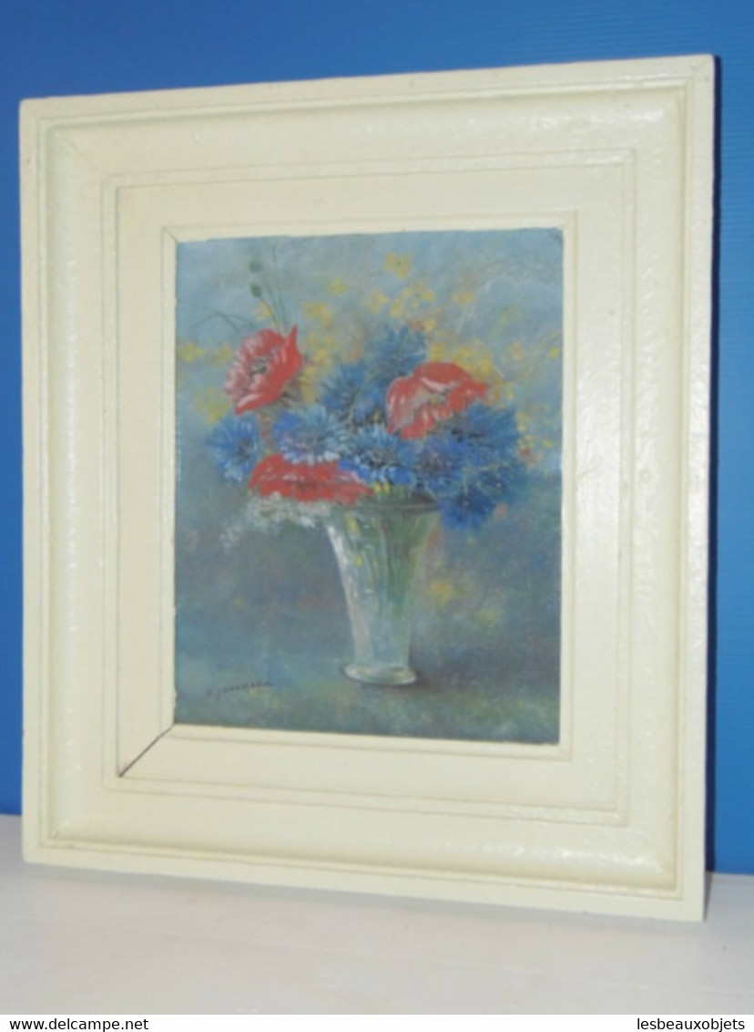 JOLI TABLEAU PASTEL BOUQUET FLEURS CHAMPÊTRES Signé G SENAMAUX Cadre Bois Peint - Pasteles