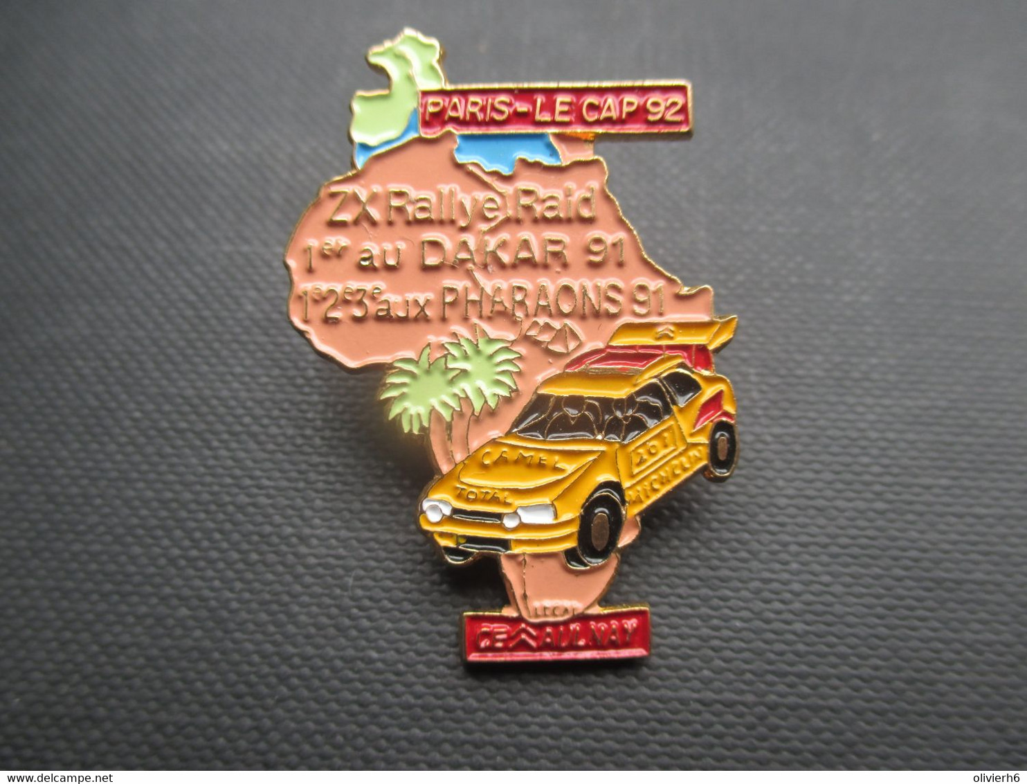 PIN'S (M2001) PARIS - LE CAP 92 (1 Vue) ZX RALLYE RAID - CE Citroën AULNAY * 1er Au Dakar 91 - 1 2 3 Au Pharaons 91 - Automobile - F1