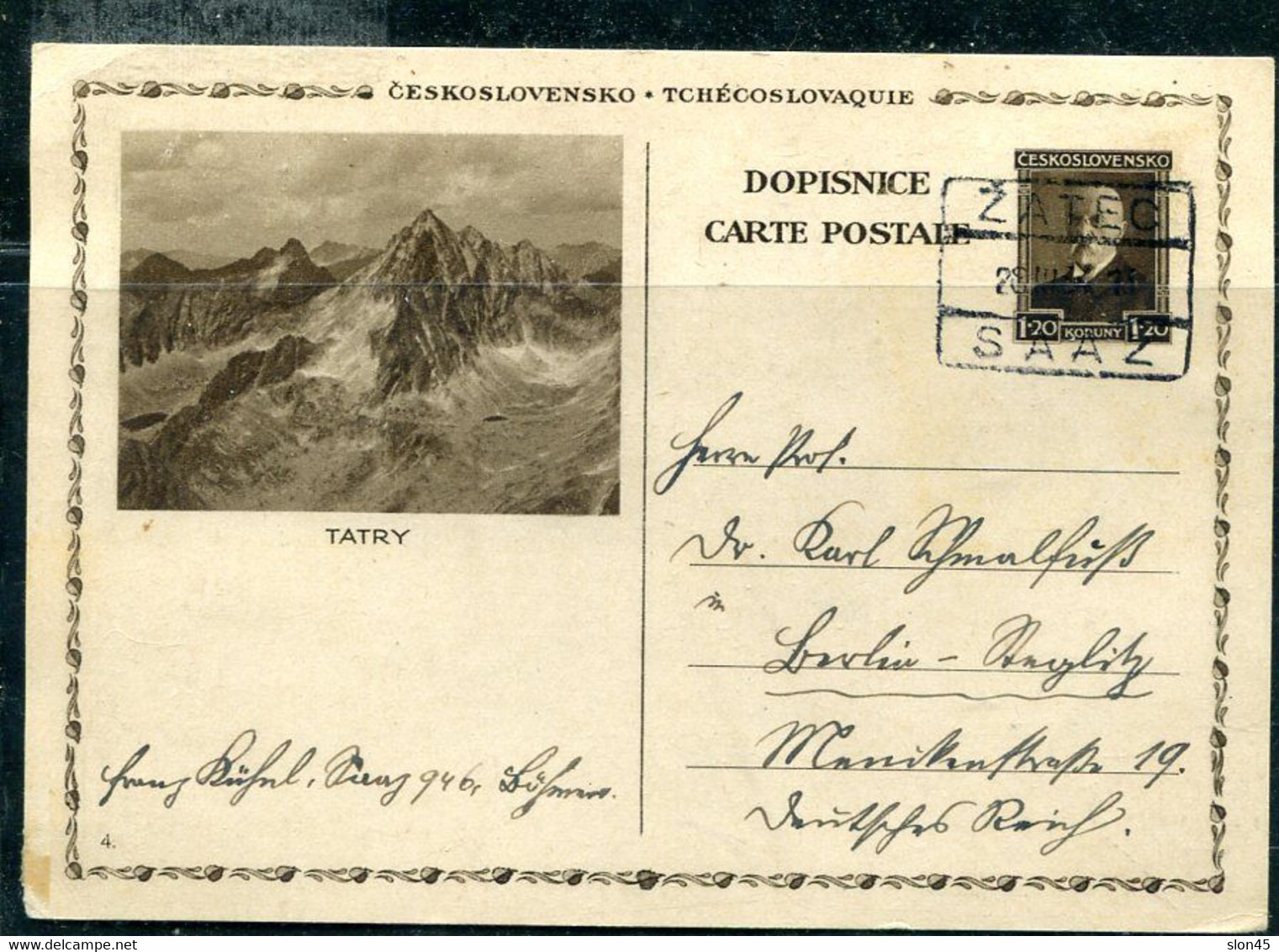 Slovakia Postal Stationary Card Cancel 28.3.1934 Tatry 11263 - Postales