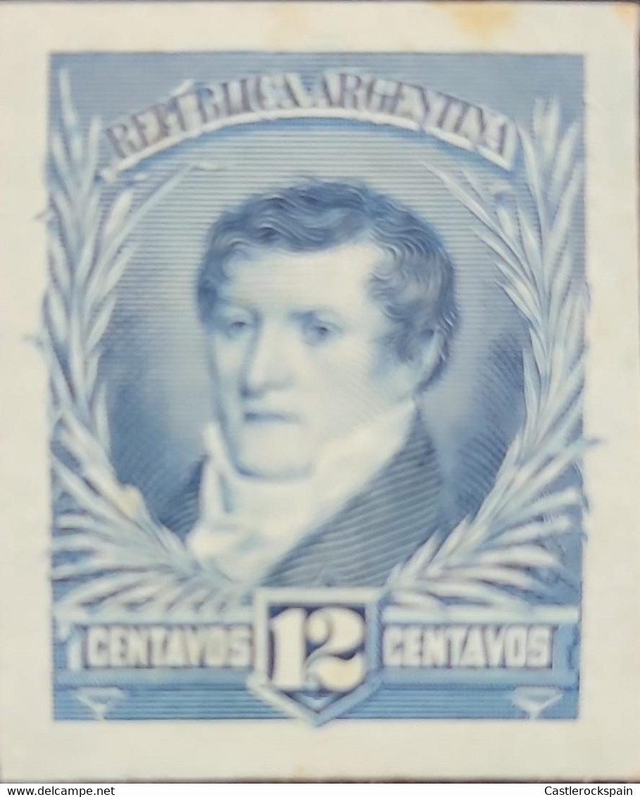 O) 1893 ARGENTINA, CARDBOARD SUNKEN PROOF, MANUEL BELGRANO SCT 99 12c Blue, VIRREINATO RIO DE LA PLATA, XF - Nuovi