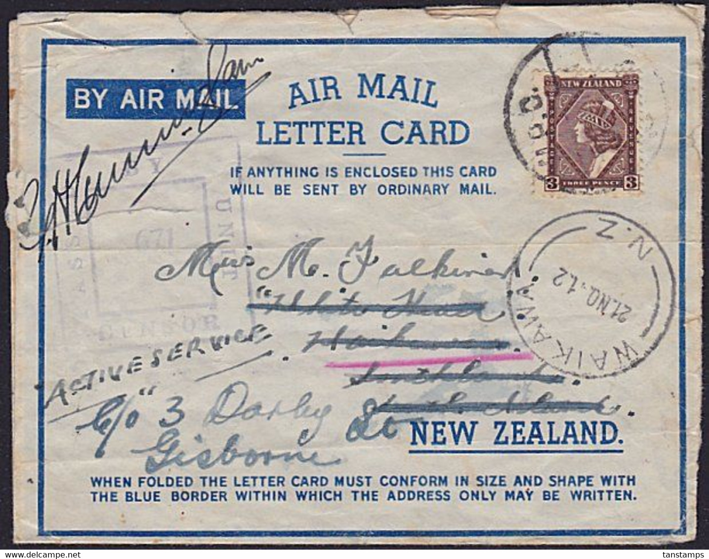 EGYPT - NZ WWII LETTER CARD AEROGRAM 1935 3d MAORI GIRL SOLO FRANKING - Covers & Documents