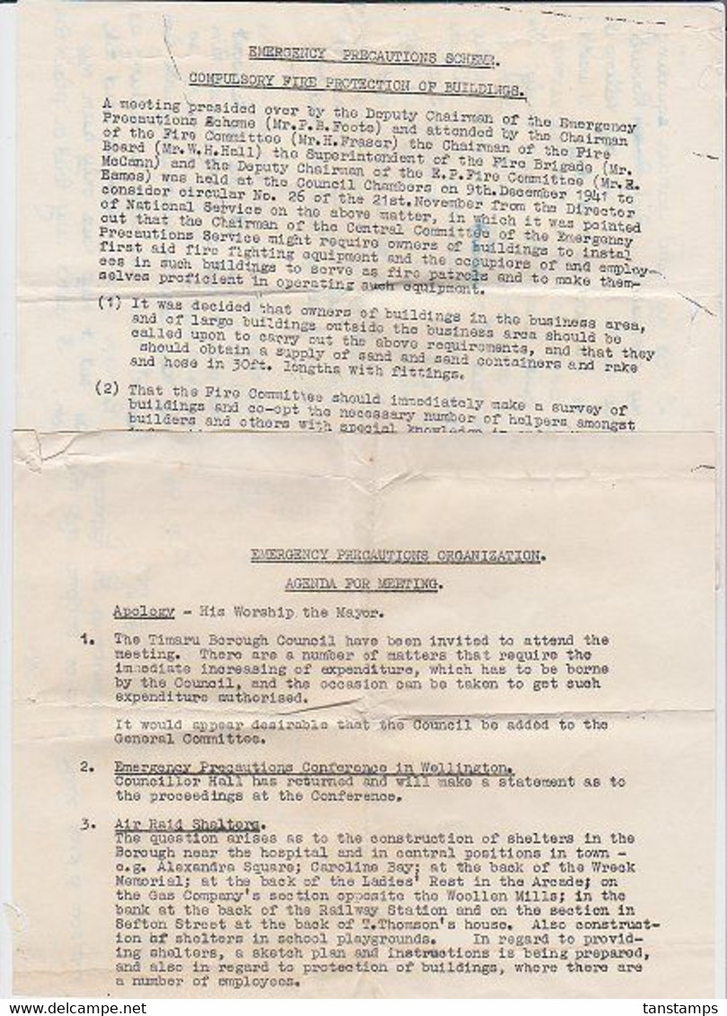 NZ SIGNALS 1942 WWII LETTER WRITTEN ON BACK OF TIMARU COUNCIL AGENDA 2d WHARE SOLO FRANKING - Cartas & Documentos