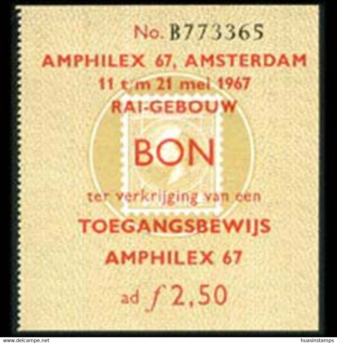 NETHERLANDS 1967 - Stamp Exhib.Entrance Ticket - Otros & Sin Clasificación