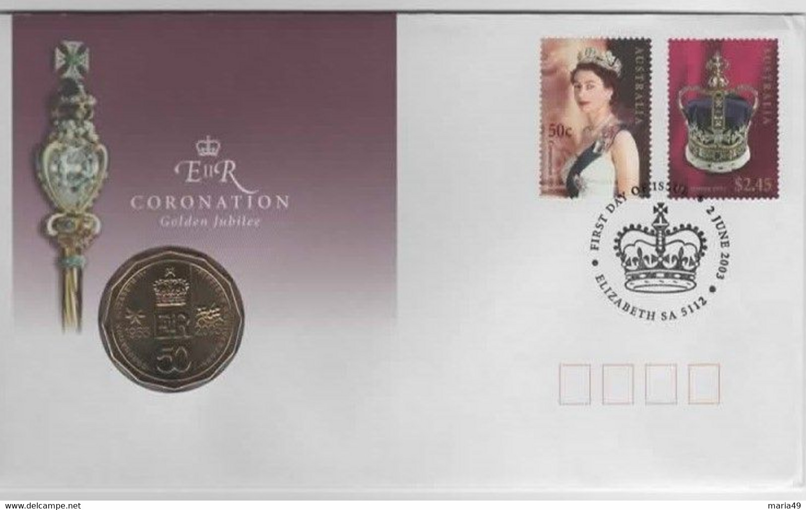 Australia -Postal Numismatic Cover  2003 Coronaton ,50c Coin, - Sonstige – Ozeanien