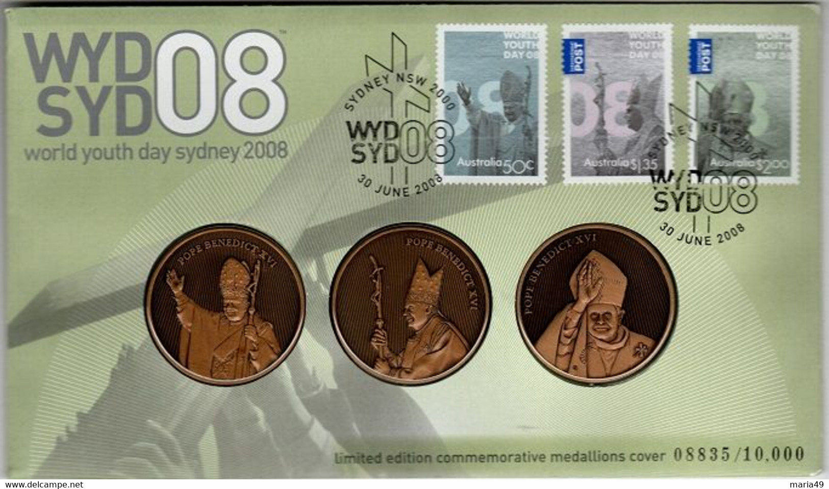 Australia -Postal Numismatic Cover  2008 World Youth Day,Pope Benedicy XVI  Medallions, - Other - Oceania