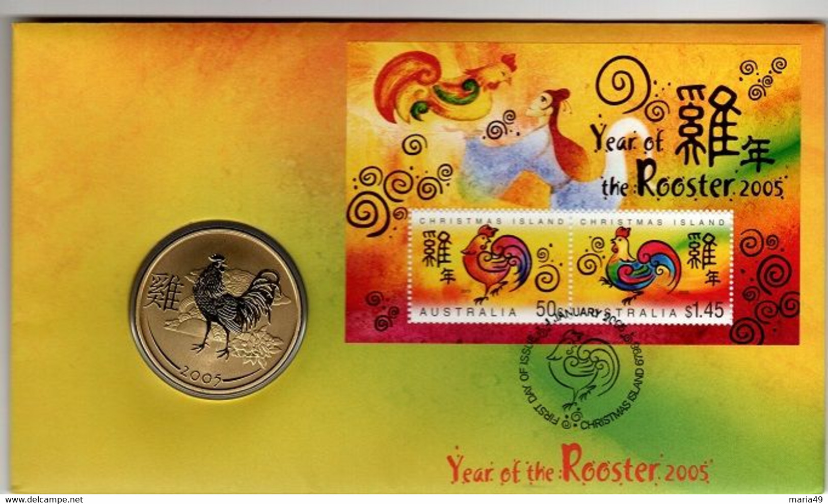 Christmas Island -Postal Numismatic Cover  2005 Year Of The Rooster 50c Coin, - Andere - Oceanië