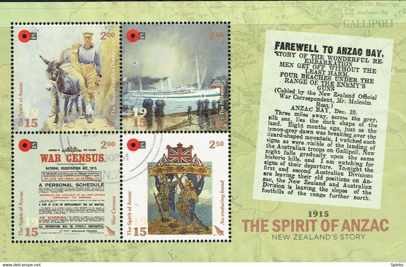 NEW ZEALAND 2015 Spirit Of The ANZAC's Miniature Sheet U - Gebraucht