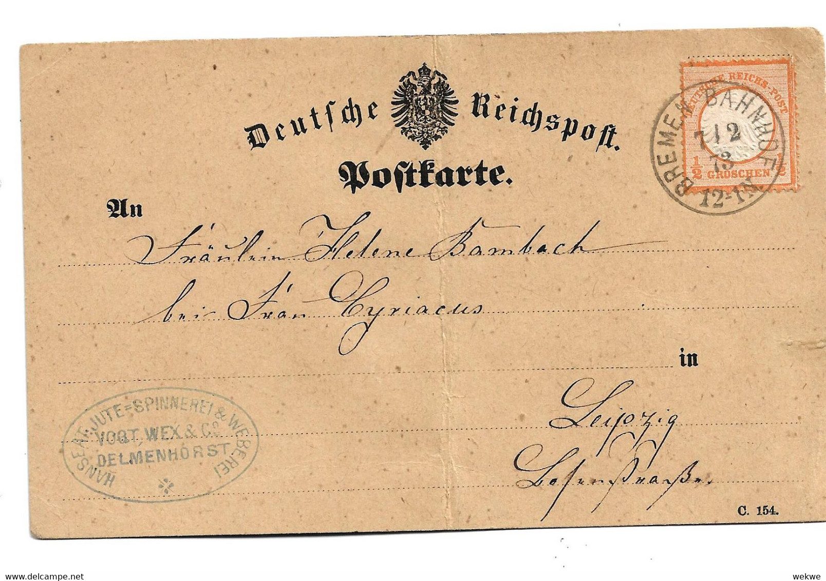 Brs364 / DT. REICH - Mi.Nr. 14 Mit Guter Prägung Und Zentrierung, Bremen Bahnhof 1873 Nach Leipzig - Lettres & Documents