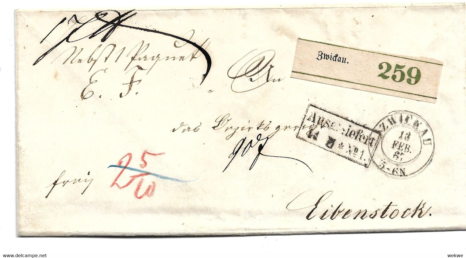 Sac040 / SACHSEN - Zwickau 1867, Paketbegleitbrief Nach Eibenstock - Sachsen