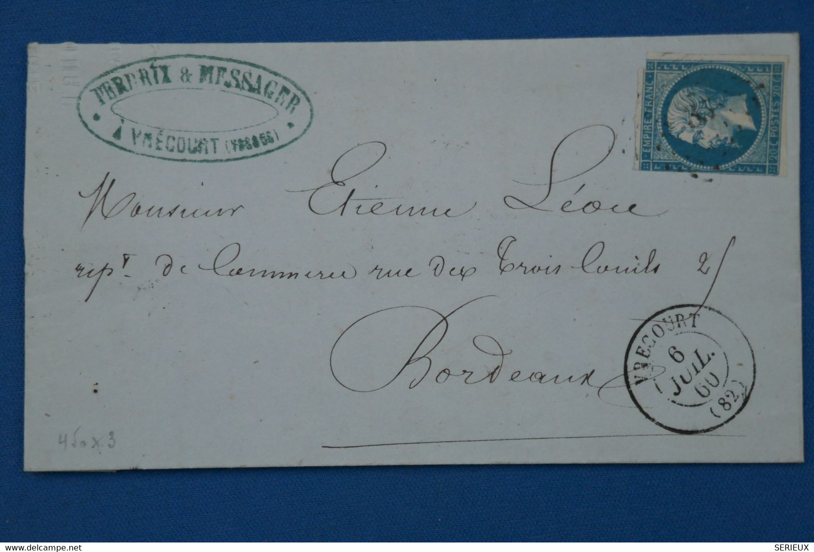 #9 FRANCE BELLE LETTRE 1880 VRECOURT   POUR BORDEAUX  + AFFRANCH. INTERESSANT - 1853-1860 Napoléon III