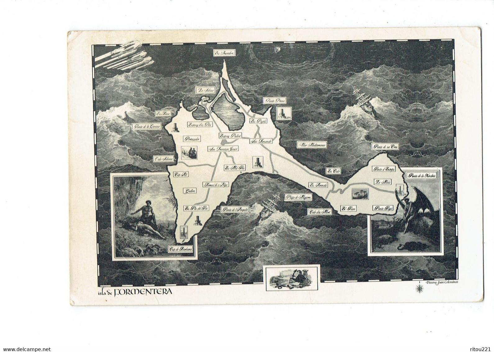 Cpm - FORMENTERA -- Carte Géographique - Illustration Homme Chauve-souris - Hélicoptère - 1987 - Formentera