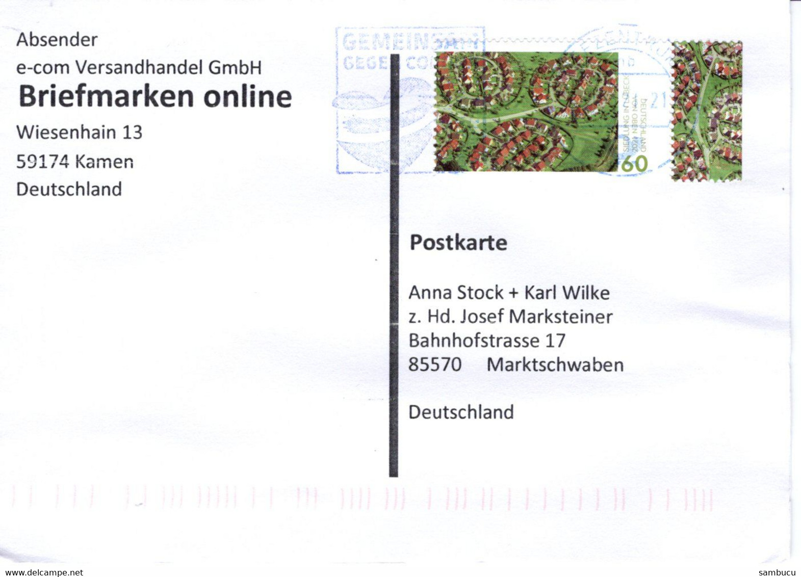 Postkarte Von Briefzentrum 59 Mit 60 Cent Siedlung In Lübeck 2021 - Cartas & Documentos