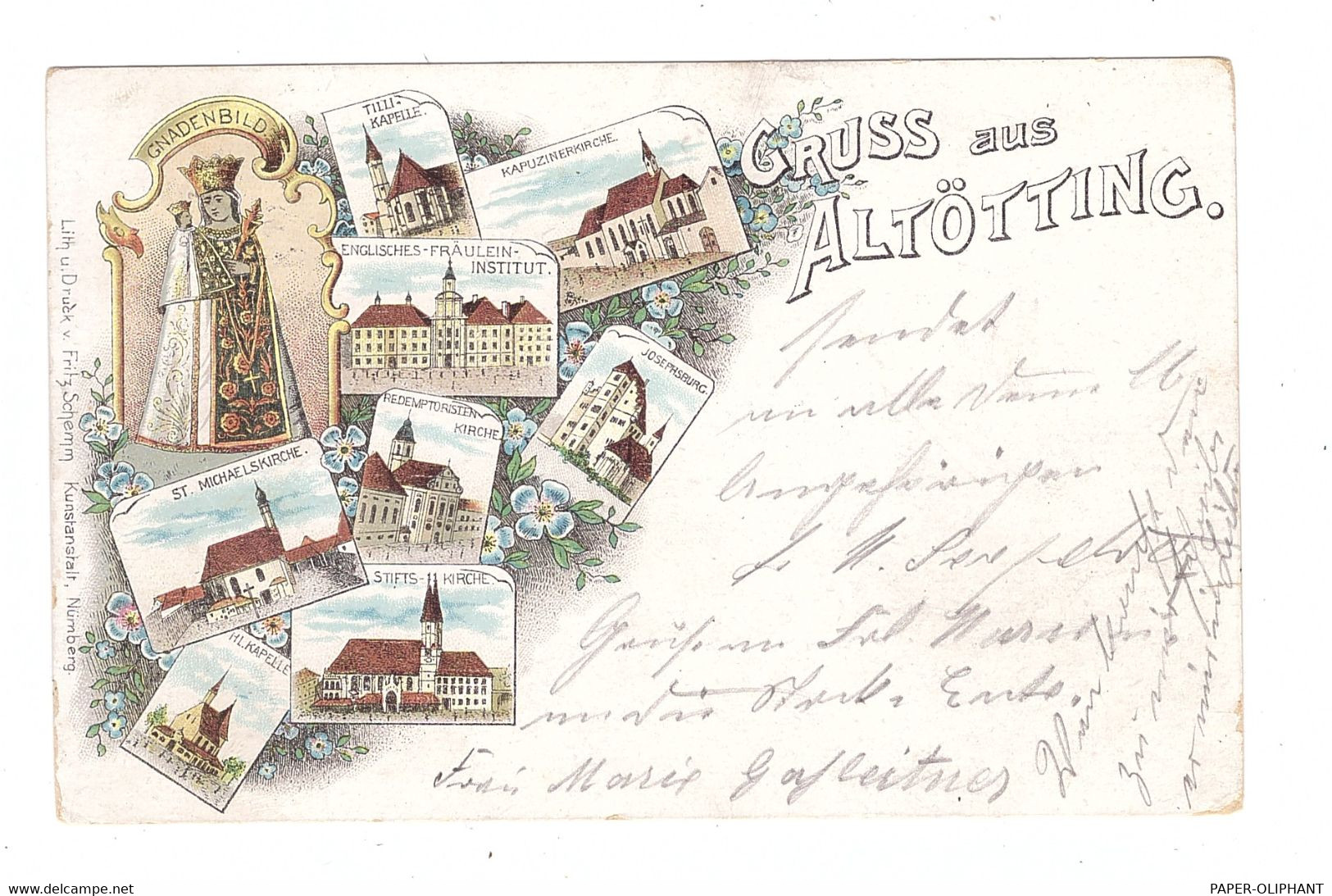 8262 ALÖTTING, Lithographie 1899, 8 Kirchen Und Kapellen - Altoetting