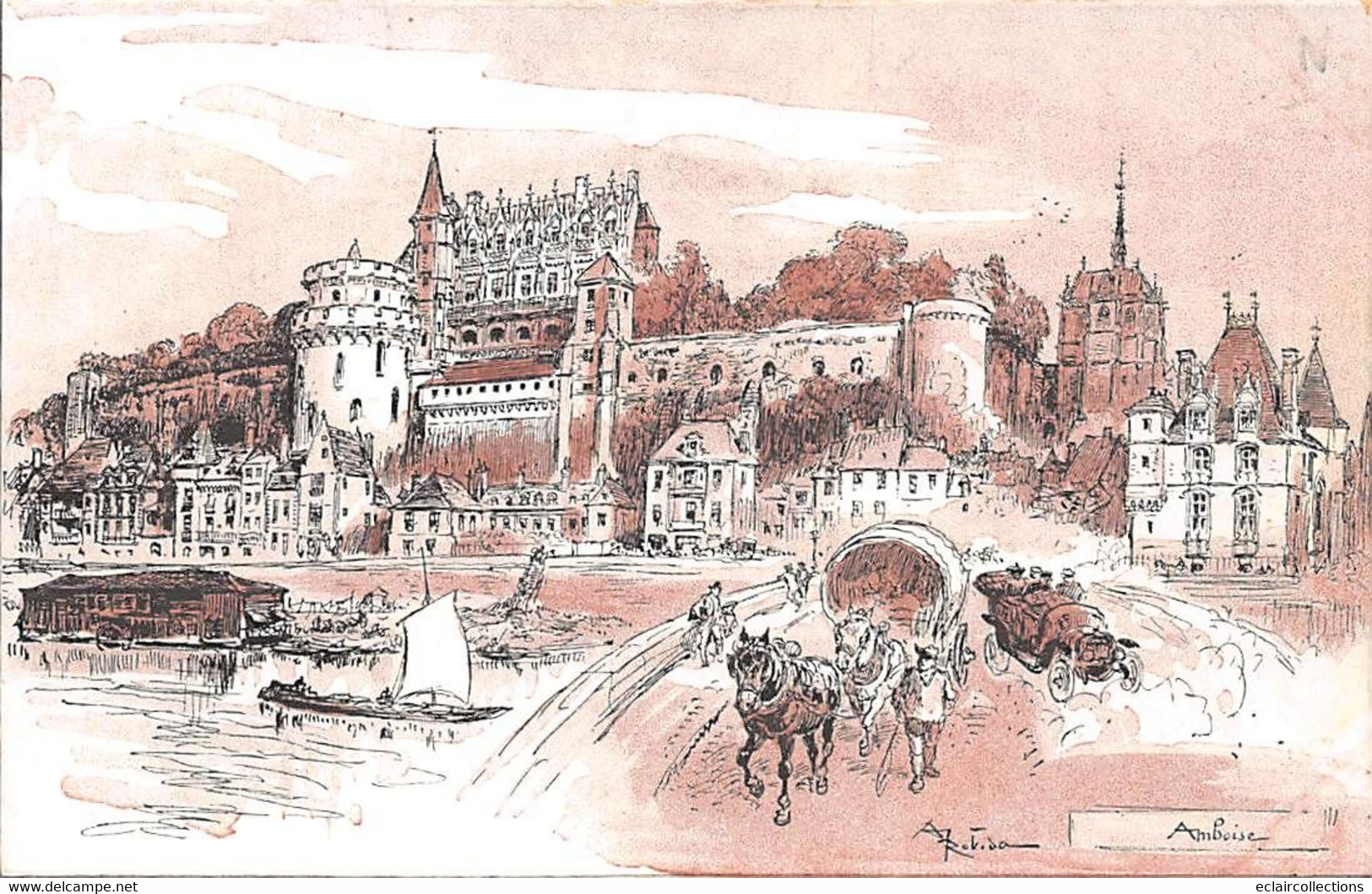 Amboise         37       La Loire. Le Château  Dessin De Robida      (voir Scan) - Amboise