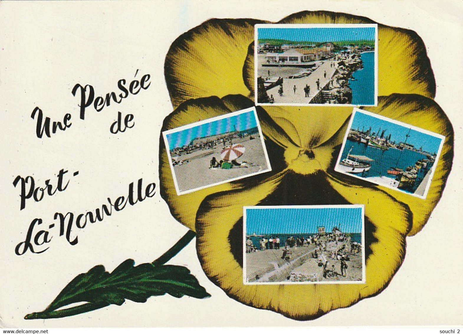 XXX -(11) " UNE PENSEE DE PORT LA NOUVELLE " - CARTE FANTAISIE MULTIVUES - 2 SCANS - Port La Nouvelle