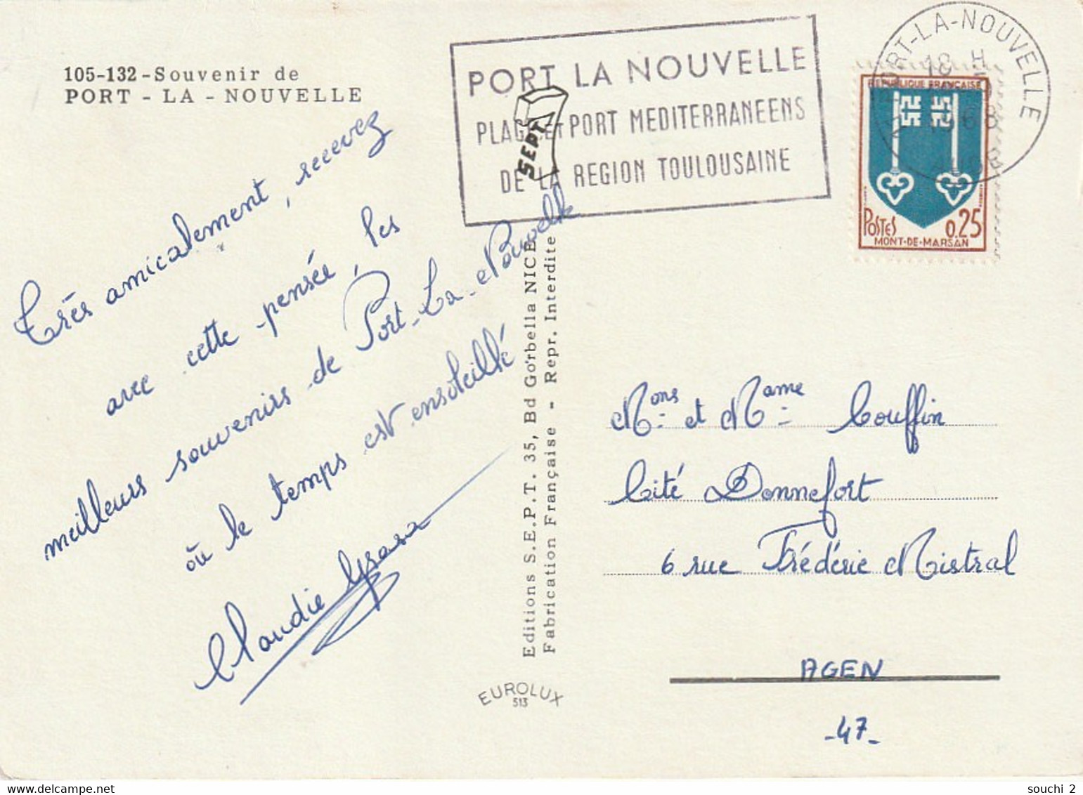 XXX -(11) " UNE PENSEE DE PORT LA NOUVELLE " - CARTE FANTAISIE MULTIVUES - 2 SCANS - Port La Nouvelle