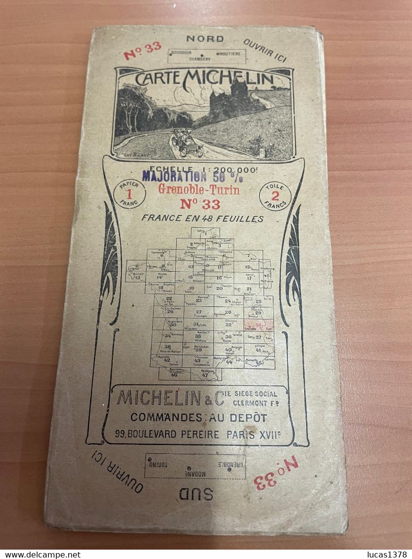 CARTE MICHELIN 1910 /1920 - Carte à 1.00 Fr - Grenoble Turin N 33 - - Wegenkaarten