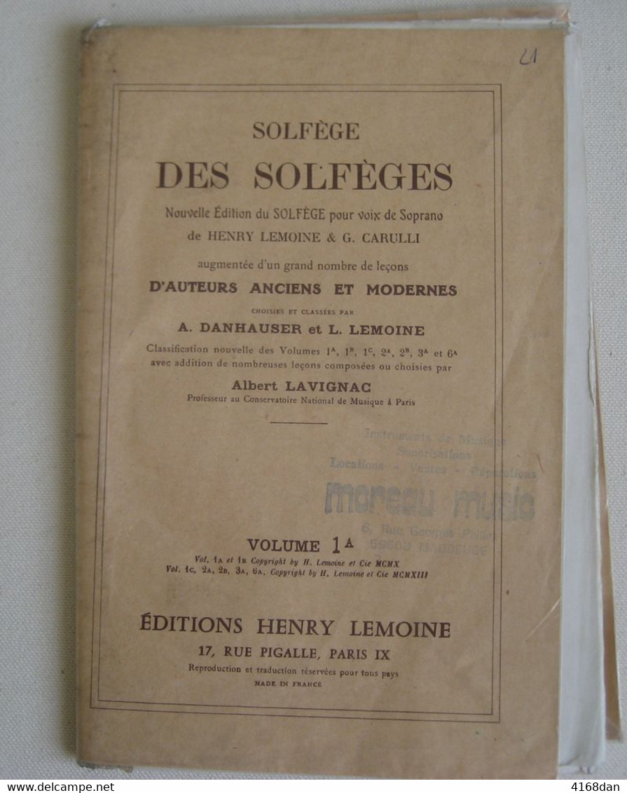 Solfége DES SOLFEGES De HENRY LEMOINE  Volume I A - Insegnamento