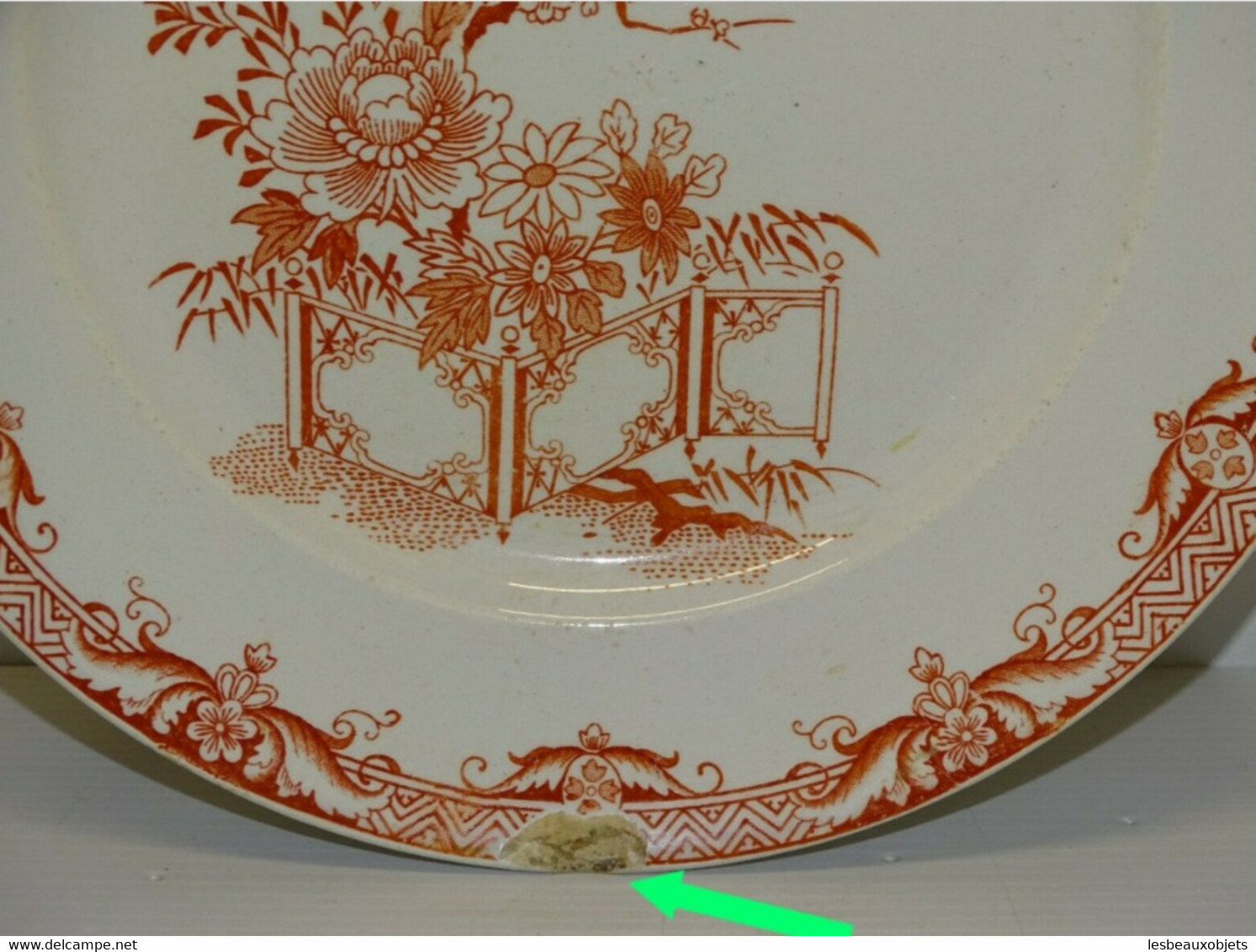 JOLI COMPOTIER CERAMIQUE CREIL & MONTEREAU B & Cie déco motifs Chinois orangés COLLECTION DECO VITRINE table