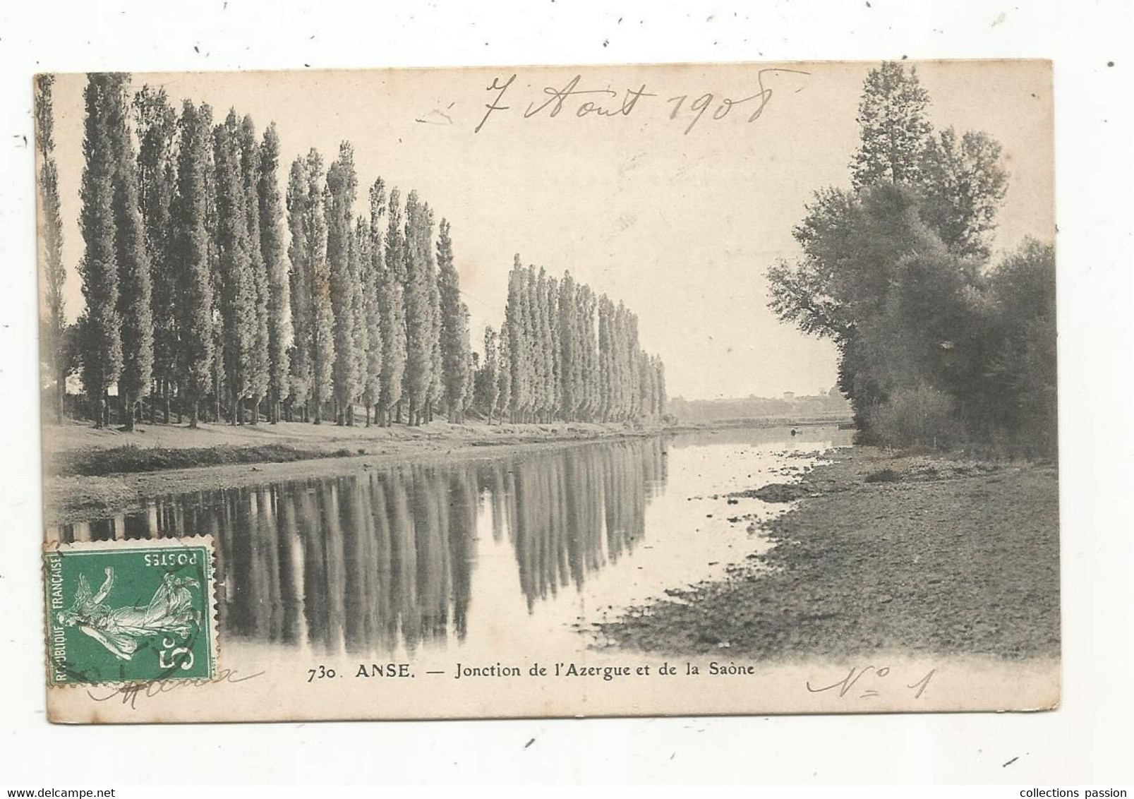 Cp , 69 , ANSE , Jonction De L'AZERGUE Et De La Saône , écrite 1908 - Anse