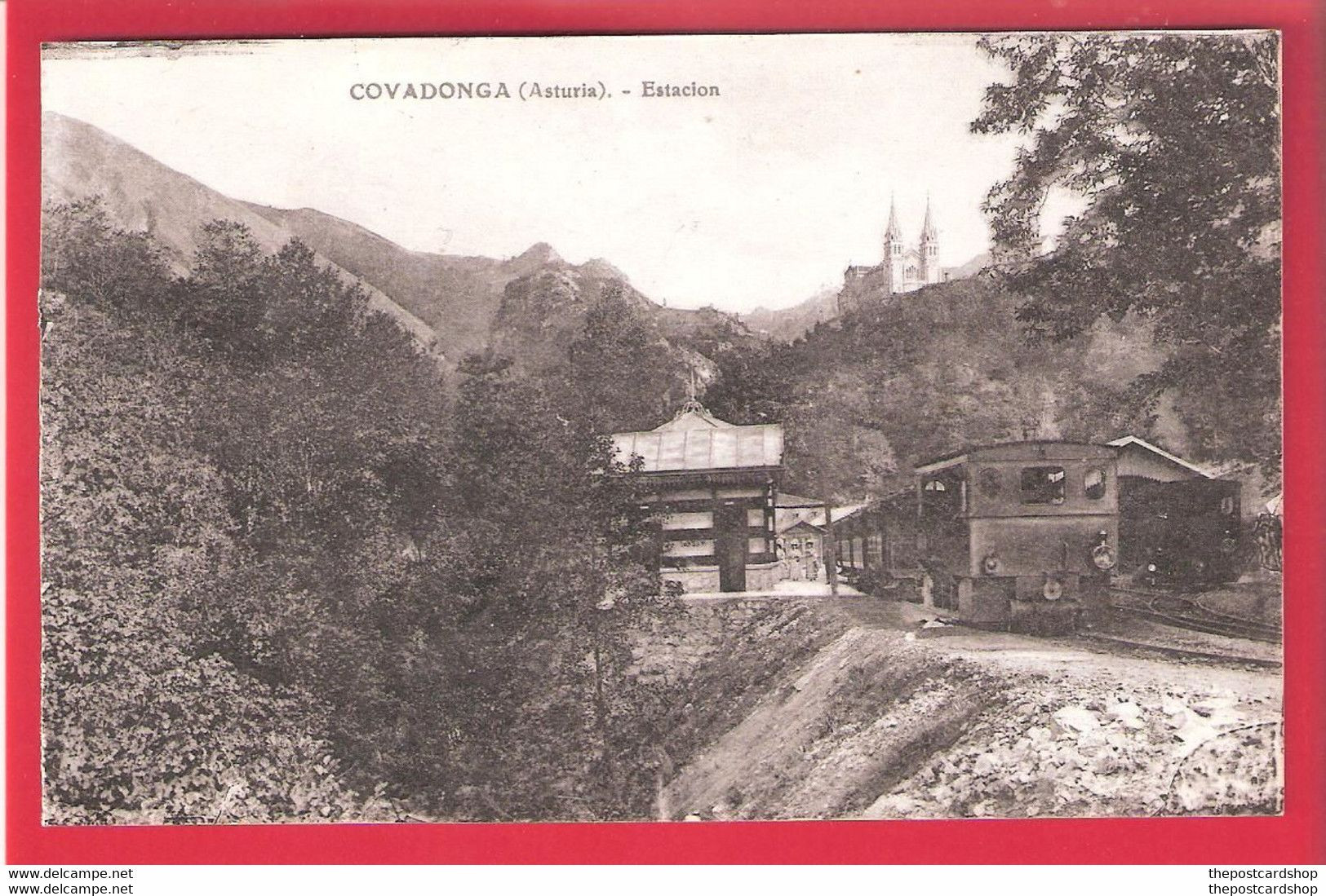 CPA ESPAGNA COVADONGA ASTURIA ESTACION DEL TRANVIA RAILWAY STATION TRAIN NARROW GUAGE - Asturias (Oviedo)