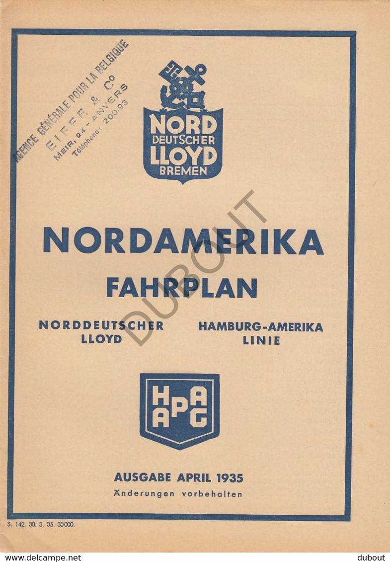 Navigation Norddeutscher Lloyd Nordamerika Fahrplan 1935 (V44) - World