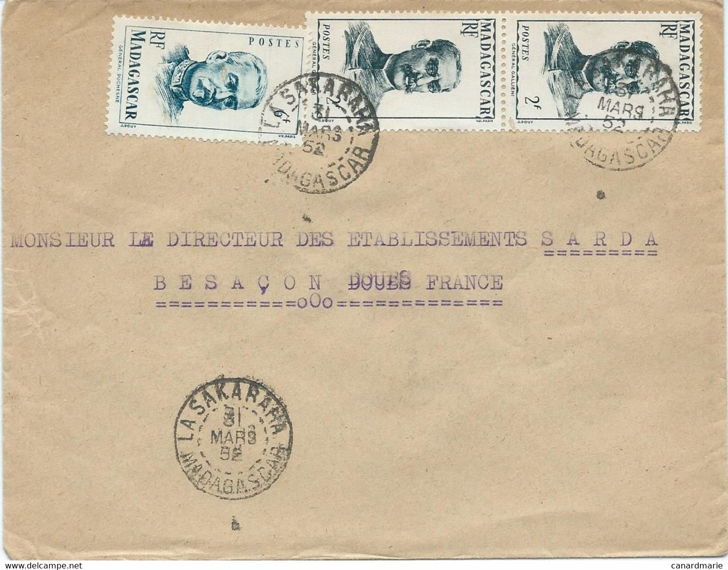 LETTRE  1952 AVEC 3 TIMBRES ET CACHET DE LA SAKAHARA - Lettres & Documents