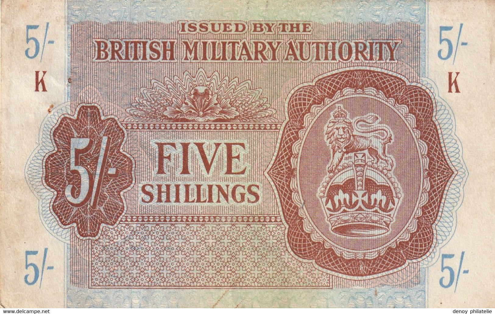 Btritish Milittary Authority  5shillings , 2 Trous Pas De Pli Des Salisures - Britse Militaire Autoriteit