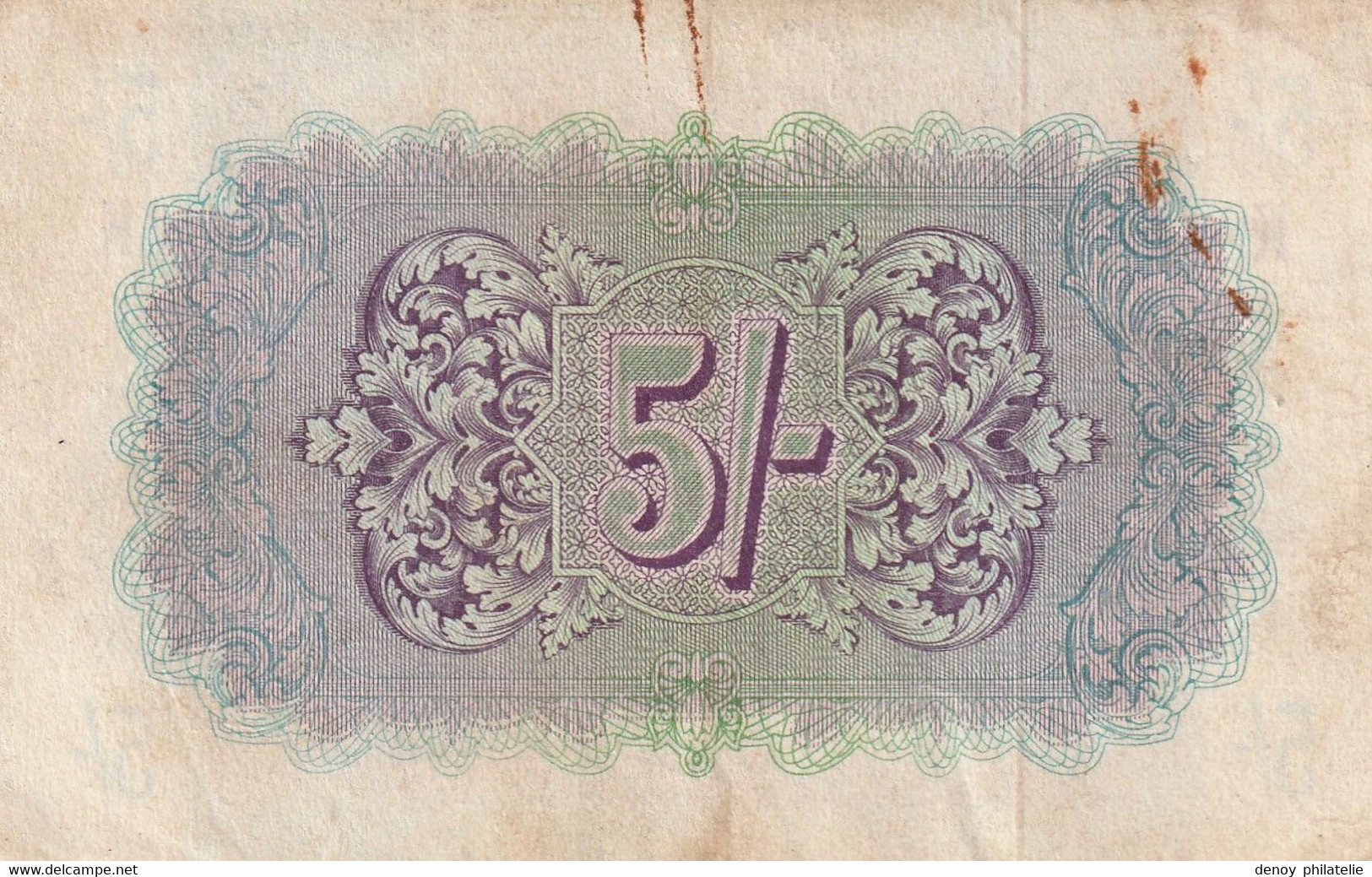 Btritish Milittary Authority  5shillings , 2 Trous Pas De Pli Des Salisures - Britse Militaire Autoriteit