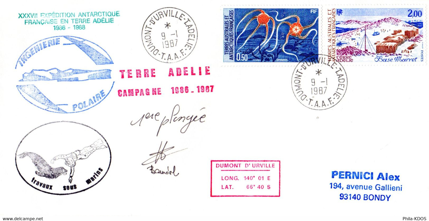 &#9989;  BELLE ENVELOPPE Des TAAF/ TERRE ADELIE De 1987. Voir Le Scan Parfait état - Otros & Sin Clasificación