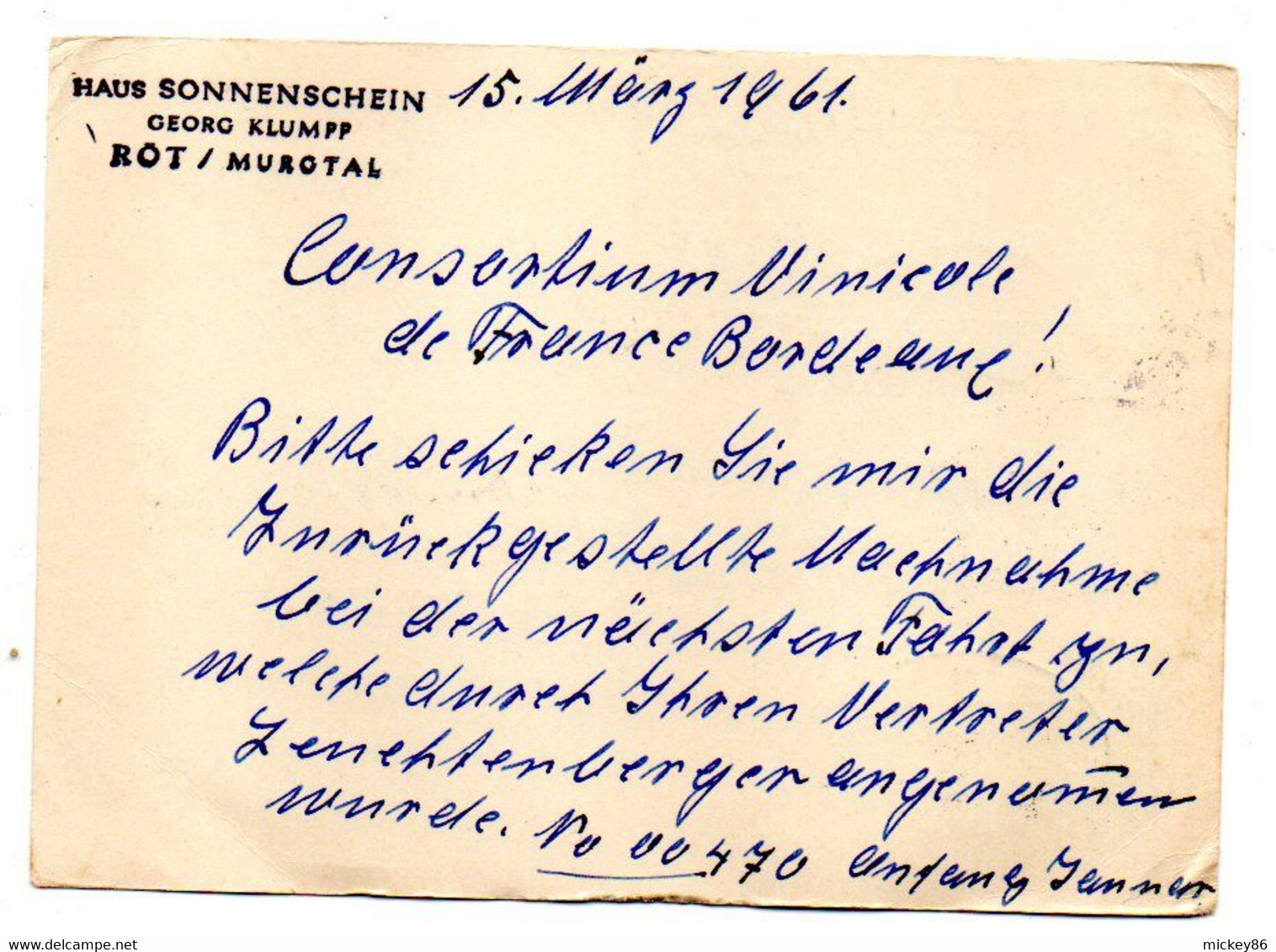 Allemagne --1961 -- Entier Postal De ROT/ MURGTAL Pour BORDEAUX (France)..complément D'affranchissement.........à Saisir - Postkarten - Gebraucht