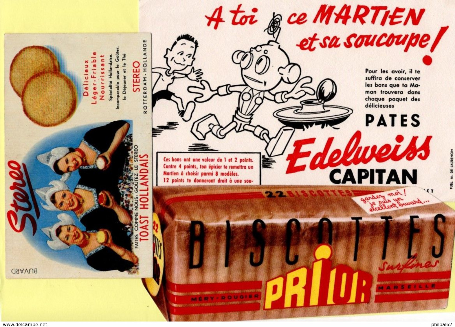 Lot De 3 Buvards. Toast Hollandais, Biscottes Prior, Pâtes Edelweiss. - Colecciones & Series