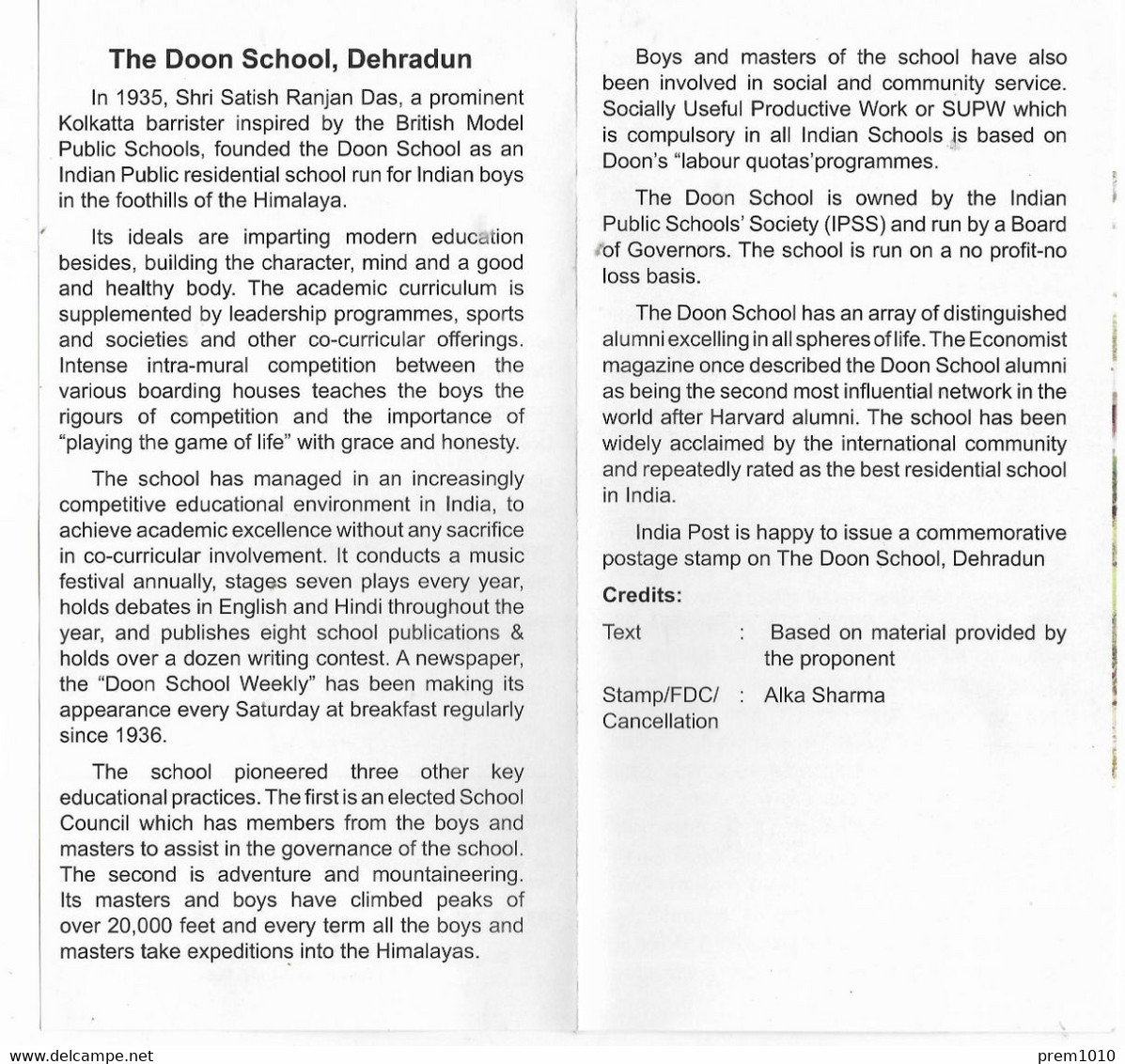 INDIA 2010 THE DOON SCHOOL, DEHRADUN-  Official Information Brochure - Unclassified