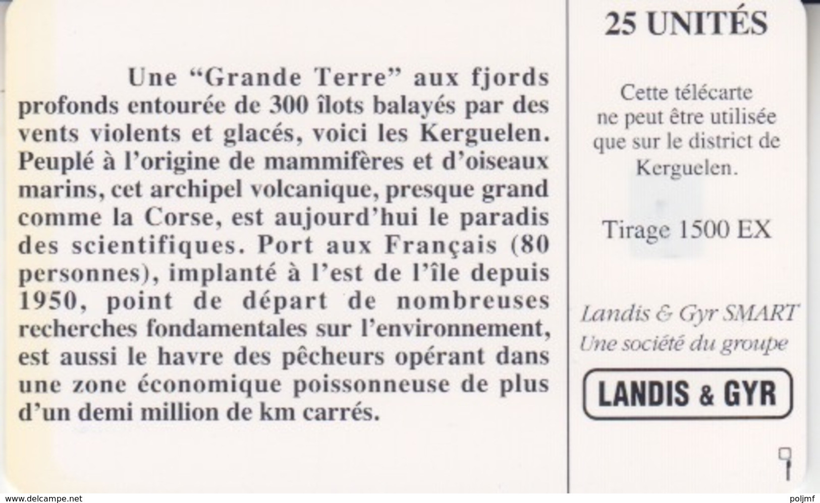 Télécarte 25U, Tirage 1500, Carte De L'île Kerguelen - TAAF - Territori Francesi Meridionali