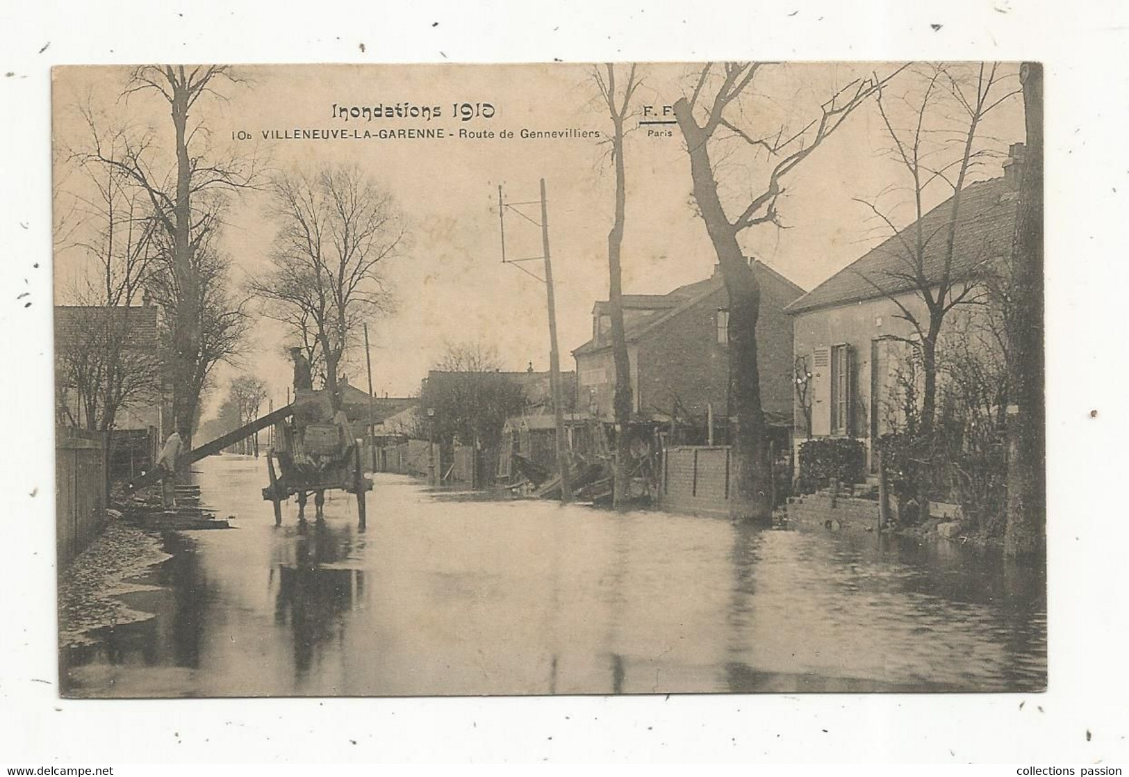 Cp , 92 ,  VILLENEUVE LA GARENNE , Inondation ,1910,  Route De GENNEVILLIERS ,vierge , Attelage - Villeneuve La Garenne