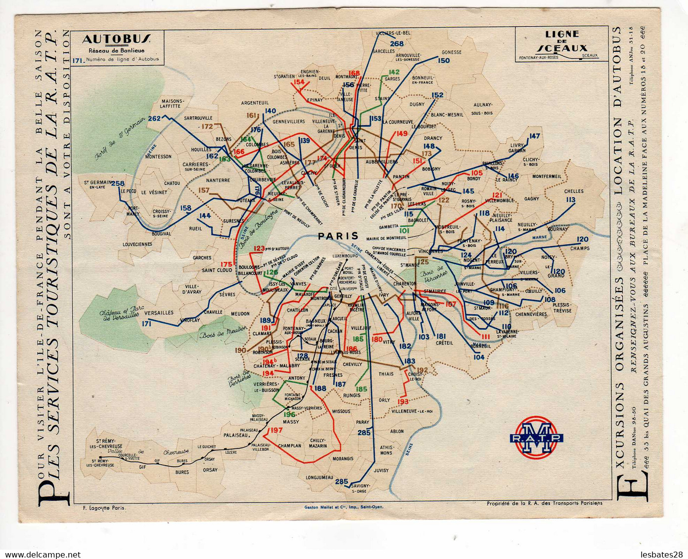 PARIS ET SA BANLIEUE PAR LES AUTOBUS ET LE METRO RATP Année 1949   (2021 Septembre-380) - Sonstige & Ohne Zuordnung