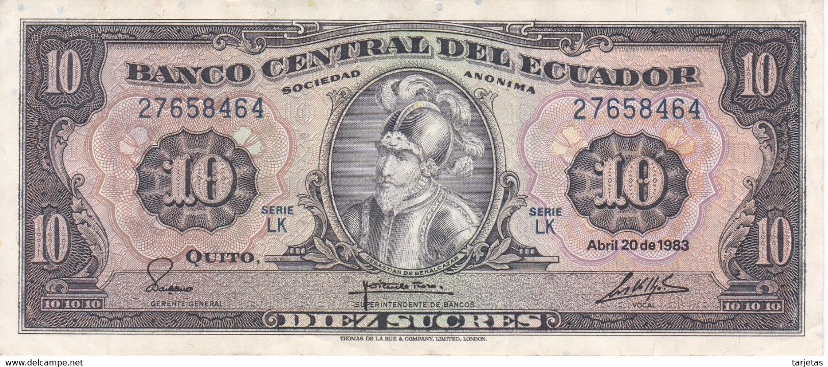 BILLETE DE ECUADOR DE 10 SUCRES DEL AÑO 1983 EN CALIDAD MBC (VF) (BANKNOTE) - Equateur