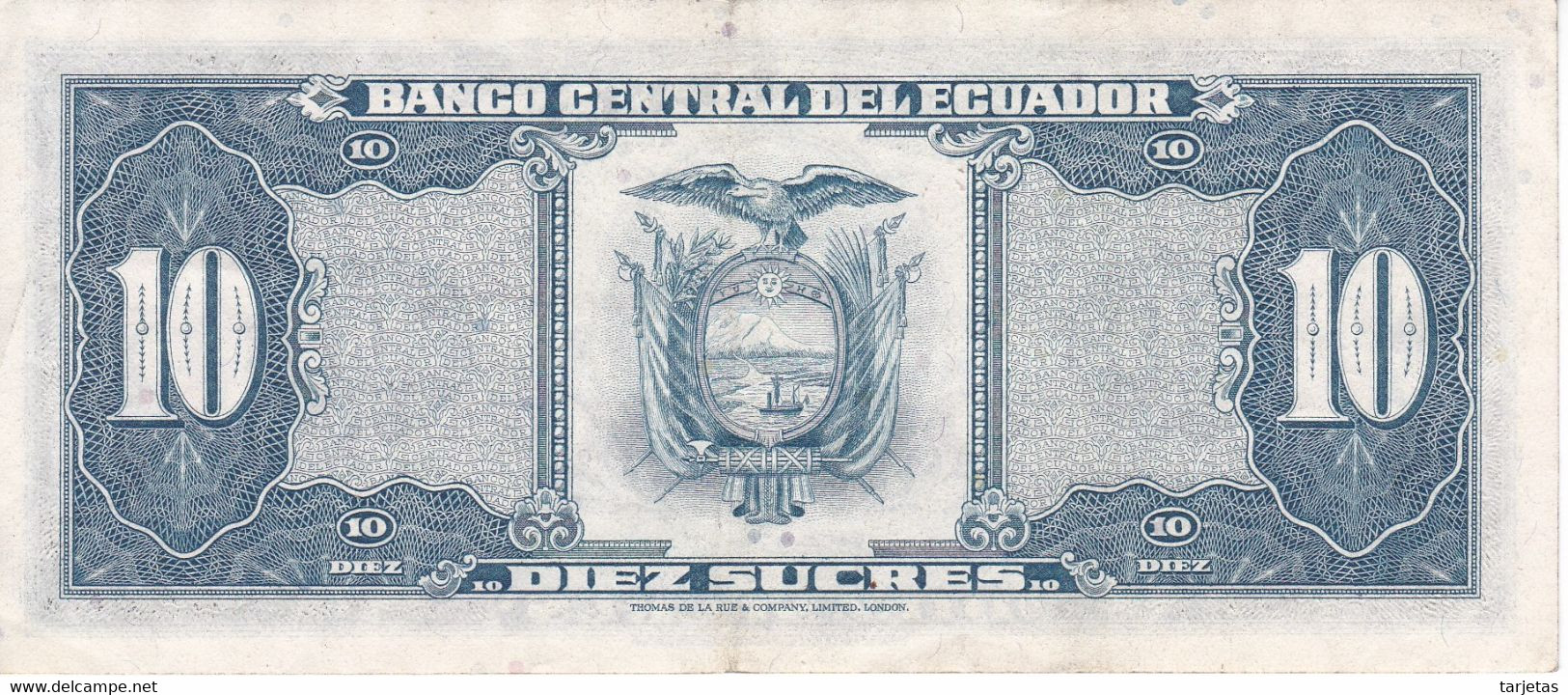 BILLETE DE ECUADOR DE 10 SUCRES DEL AÑO 1983 EN CALIDAD MBC (VF) (BANKNOTE) - Equateur