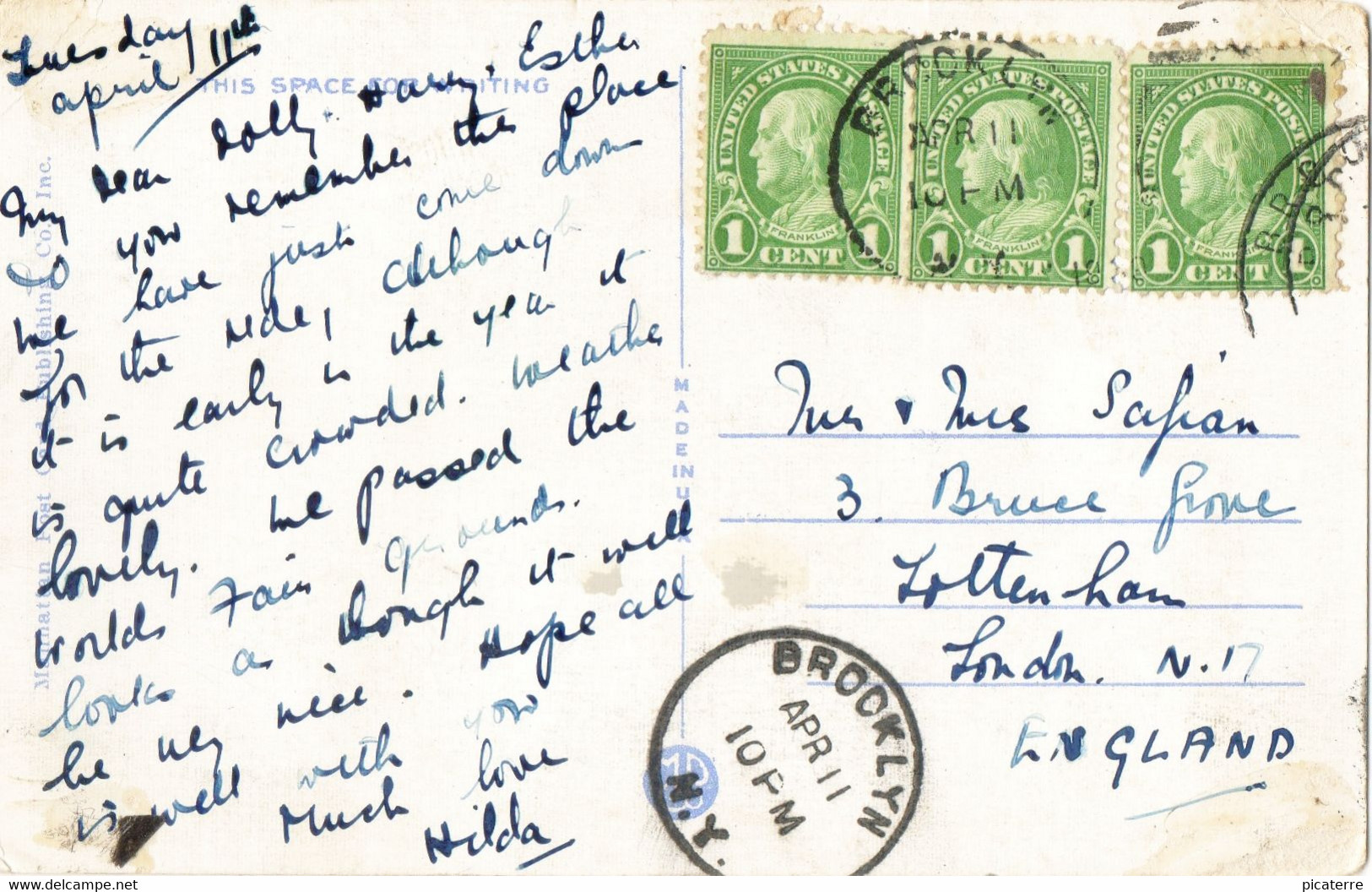 Single Ring Postmark Cancel With BROOKLYN, NY But No Year-(postcard Of Coney Island, NY, United States)-Marcophilie - Ohne Zuordnung