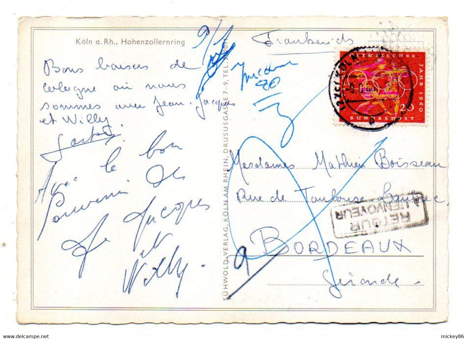 Allemagne--KOLN--KOELN--1961--Hohenzollernring (pub BOSCH, Tramways,voitures )....timbre...cachet ........à Saisir - Koeln