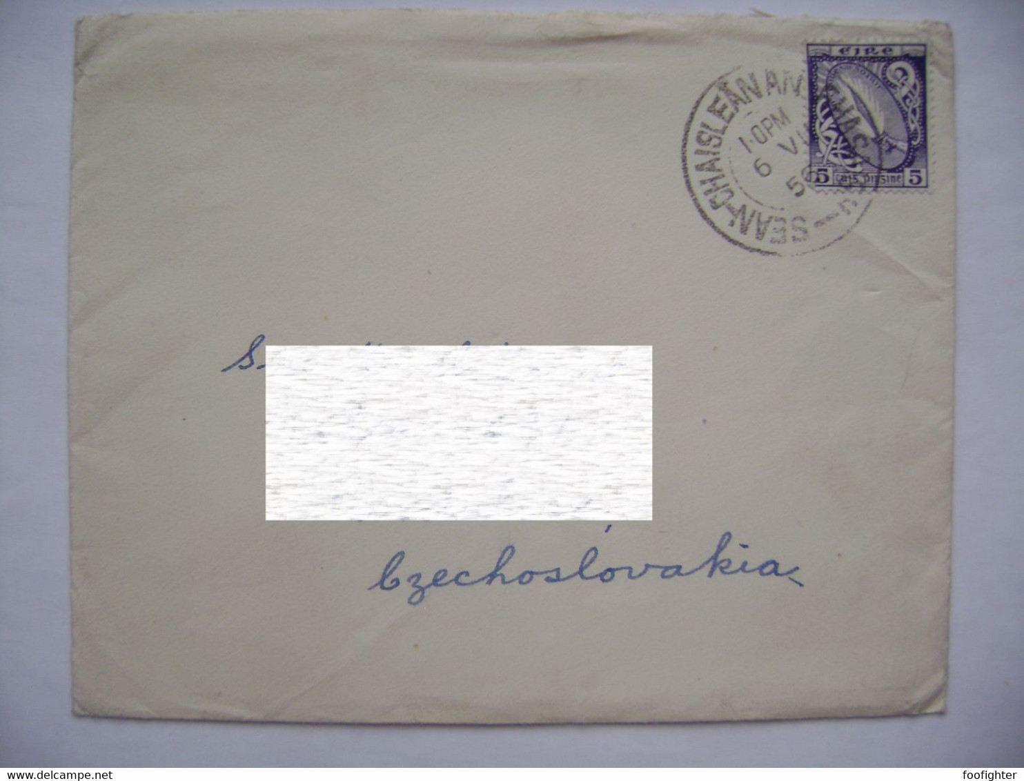 Ireland Cover 1956 SEAN-CHAISLEAN AN BHARRAIGH To Czechoslovakia, Stamp Sword Of Light 5 P. - Covers & Documents