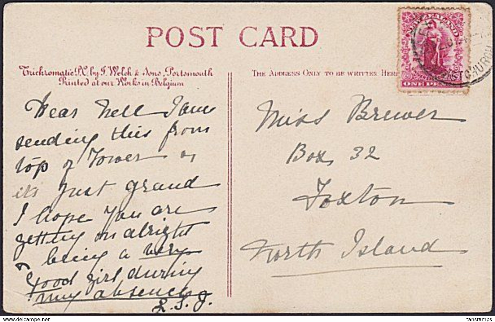 NEW ZEALAND POSTCARD PENNY UNIVERSAL CHRISTCHURCH EXHIBITION POSTMARK - Briefe U. Dokumente