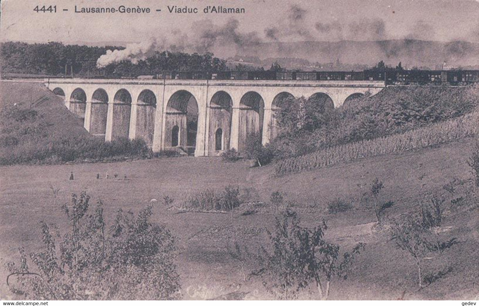 Allaman VD, Chemin De Fer, Train à Vapeur Sur Le Viaduc D'Allaman (8.7.1913) - Allaman