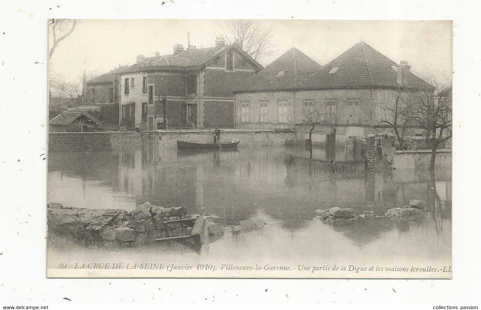 Cp , 92 ,  VILLENEUVE LA GARENNE , La Crue De La Seine ,1910, Une Partie De La Digue Et Les Maisons écroulées ,vierge - Villeneuve La Garenne