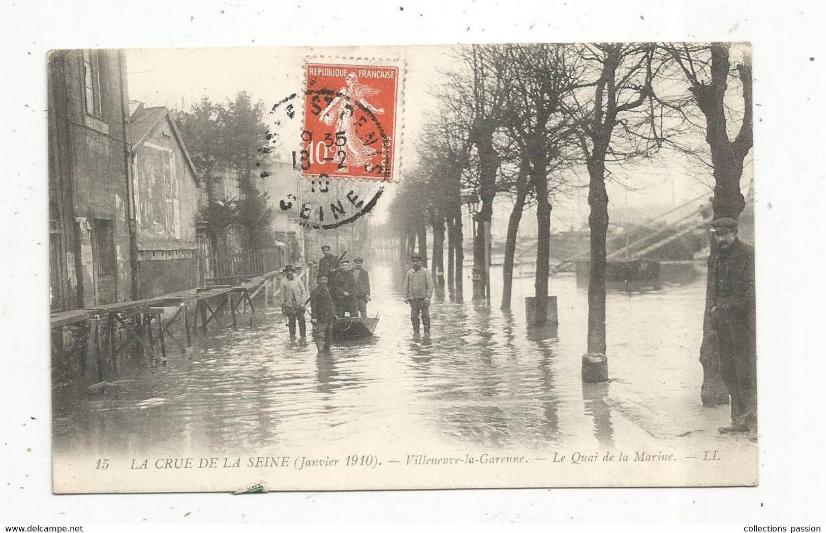 Cp , 92 ,  VILLENEUVE LA GARENNE , La Crue De La Seine ,1910, Le Quai De La Marine, Voyagée 1910 - Villeneuve La Garenne