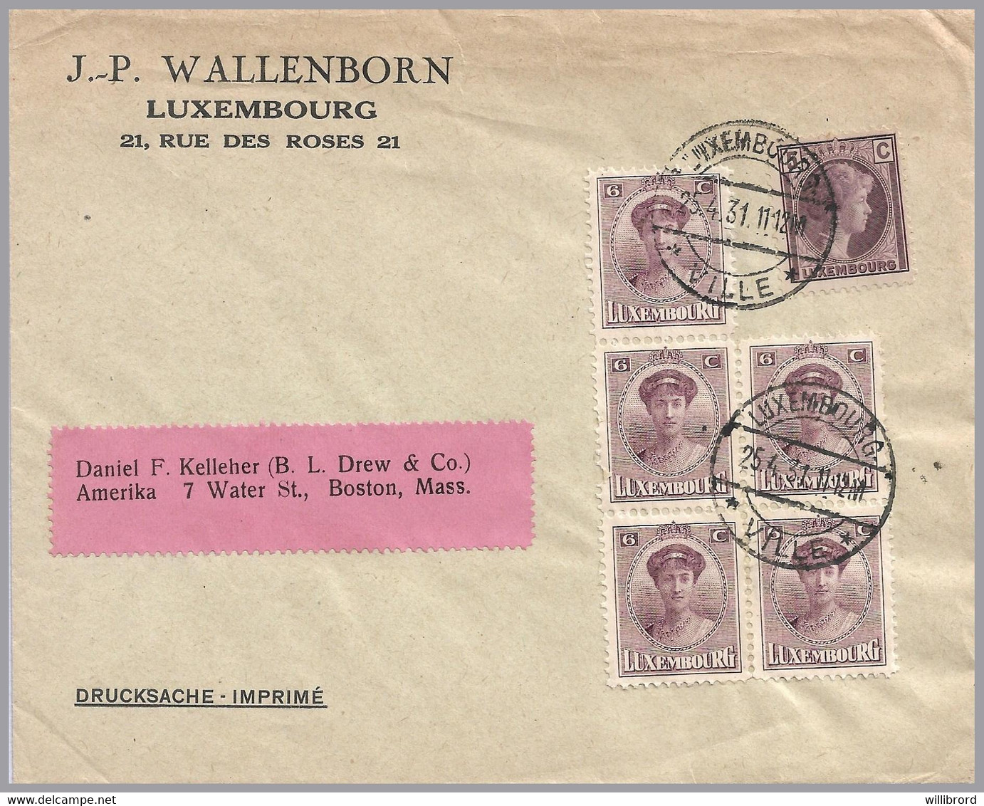 LUXEMBOURG - Charlotte 6c X 5 - 1931 - UPU Printed Matter To USA - 1921-27 Charlotte Voorzijde