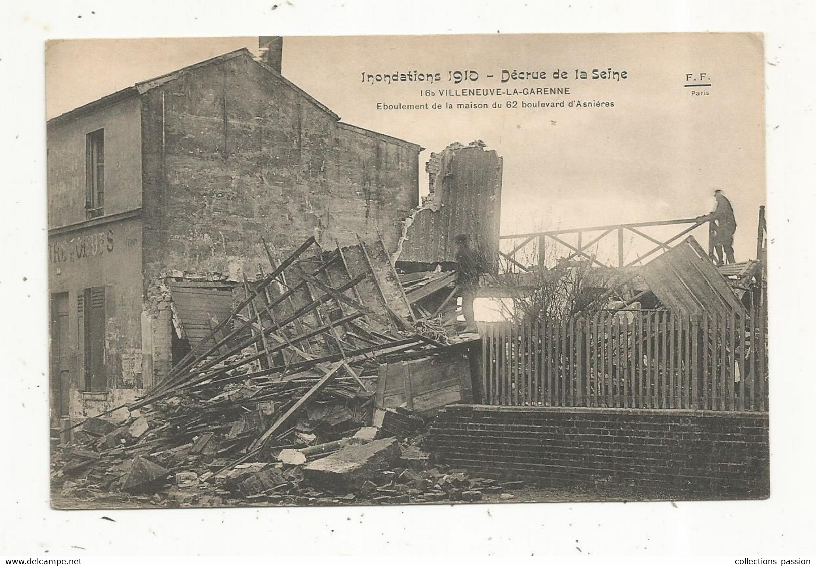 Cp , 92 ,  VILLENEUVE LA GARENNE , Inondations ,1910, Décrue De La Seine , éboulement De La Maison Du 62 Bld D'Asnières - Villeneuve La Garenne